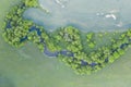 Aerial view of river meander in the lush green vegetation of the delta. Beautiful landscape - wild river in USA. National nature Royalty Free Stock Photo