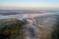 Aerial view of river and mist