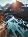 Aerial view river and mountains landscape in Norway melting glacier water global warming ecology problem Royalty Free Stock Photo