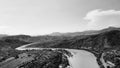 aerial view of a river in the mountains during the summer Royalty Free Stock Photo