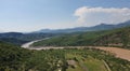 aerial view of a river in the mountains during the summer Royalty Free Stock Photo