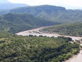 aerial view of a river in the mountains during the summer Royalty Free Stock Photo