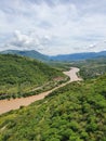aerial view of a river in the mountains during the summer Royalty Free Stock Photo