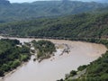 aerial view of a river in the mountains during the summer Royalty Free Stock Photo