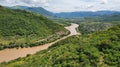 aerial view of a river in the mountains during the summer Royalty Free Stock Photo