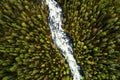 An aerial view of river rapids flowing through lush Finnish taiga forest Royalty Free Stock Photo