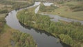 Aerial view of river Snov in autumn near village of Sednev, Chernihiv region, Ukraine.