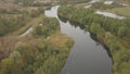 Aerial view of river Snov in autumn near village of Sednev, Chernihiv region, Ukraine.