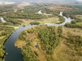 Aerial view of river Snov in autumn near village of Sednev, Ukraine