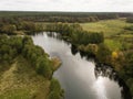 Aerial view of river Snov in autumn near village of Sednev, Ukraine