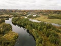 Aerial view of river Snov in autumn near village of Sednev, Ukraine