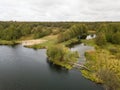 Aerial view of river Snov in autumn near village of Sednev, Ukraine