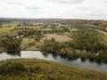 Aerial view of river Snov in autumn near village of Sednev, Ukraine