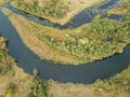 Aerial view of river Snov in autumn near village of Sednev, Ukraine