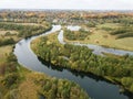 Aerial view of river Snov in autumn near village of Sednev, Ukraine