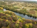 Aerial view of river Snov in autumn near village of Sednev, Ukraine