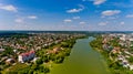 Aerial view of the river Southern Bug in the city of Vinnytsia.