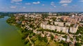 Aerial view of the river Southern Bug in the city of Vinnytsia.