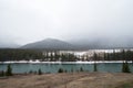 Aerial view of river in springtime at Banff National Park, ALberta, Canada. Royalty Free Stock Photo