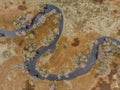 Aerial view of river stream.The river zigzags through the countryside.Meander of Vltava river,Czech republic.Colorful