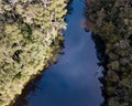 Aerial view of a river surrounded by trees in Karri Valley, Pemberton Western Australia Royalty Free Stock Photo