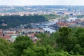 Aerial view of the river Vitava in the city of Prague, from Perin Hill.
