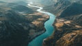 Aerial View of a River Winding Through a Mountain Gorge Royalty Free Stock Photo