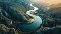 Aerial View of a River Winding Through a Mountain Gorge Royalty Free Stock Photo