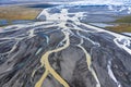 Aerial view of a riverbed and water streams in Iceland Royalty Free Stock Photo