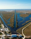 Aerial view of rivers leading into the florida everglades Royalty Free Stock Photo