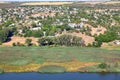 Aerial view of riverside village
