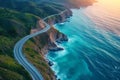 Aerial view of road along the ocean, beautiful view Royalty Free Stock Photo