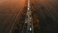 Aerial view of road being resurfaced at sunset