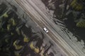 Aerial view of black sand dunes near Vestrahorn in Iceland