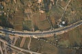 Aerial view of the road between Cavusin and Goreme in Cappadocia, Turkey Royalty Free Stock Photo