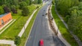 Aerial View of Road Construction with Vehicles and Greenery Royalty Free Stock Photo