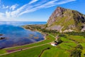 Aerial view of a road going through Lofoten Islands in Norway Royalty Free Stock Photo