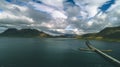 Aerial view of road 1 in iceland, bridge over the sea