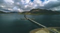 Aerial view of road 1 in iceland, bridge over the sea