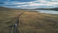 drone view of a road in icelands highlands near ÃÅ¾verÃÂ¡rvatn