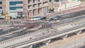 Aerial view of a road intersection in a big city timelapse. Royalty Free Stock Photo