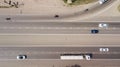 Top down aerial view of transportation highway overpass, ringway, roundabout Royalty Free Stock Photo