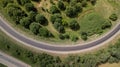 Top down aerial view of transportation highway overpass, ringway, roundabout Royalty Free Stock Photo