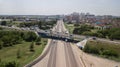 Top down aerial view of transportation highway overpass, ringway, roundabout Royalty Free Stock Photo