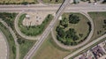 Top down aerial view of transportation highway overpass, ringway, roundabout Royalty Free Stock Photo