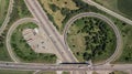 Top down aerial view of transportation highway overpass, ringway, roundabout Royalty Free Stock Photo