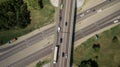 Top down aerial view of transportation highway overpass, ringway, roundabout Royalty Free Stock Photo