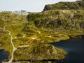 Aerial view. Road and lakes in mountains Norway Royalty Free Stock Photo