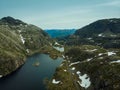 Aerial view. Road and lakes in mountains Norway Royalty Free Stock Photo