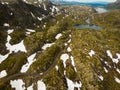 Aerial view. Road and lakes in mountains Norway Royalty Free Stock Photo